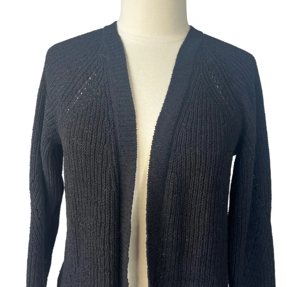 Members Mark Cardigan Chenille Sweater Womens Medium Black Open Front - Picture 3 of 7